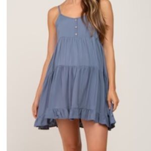 Pink Blush Maternity Sleeveless Blue Tiered Ruffle Sundress